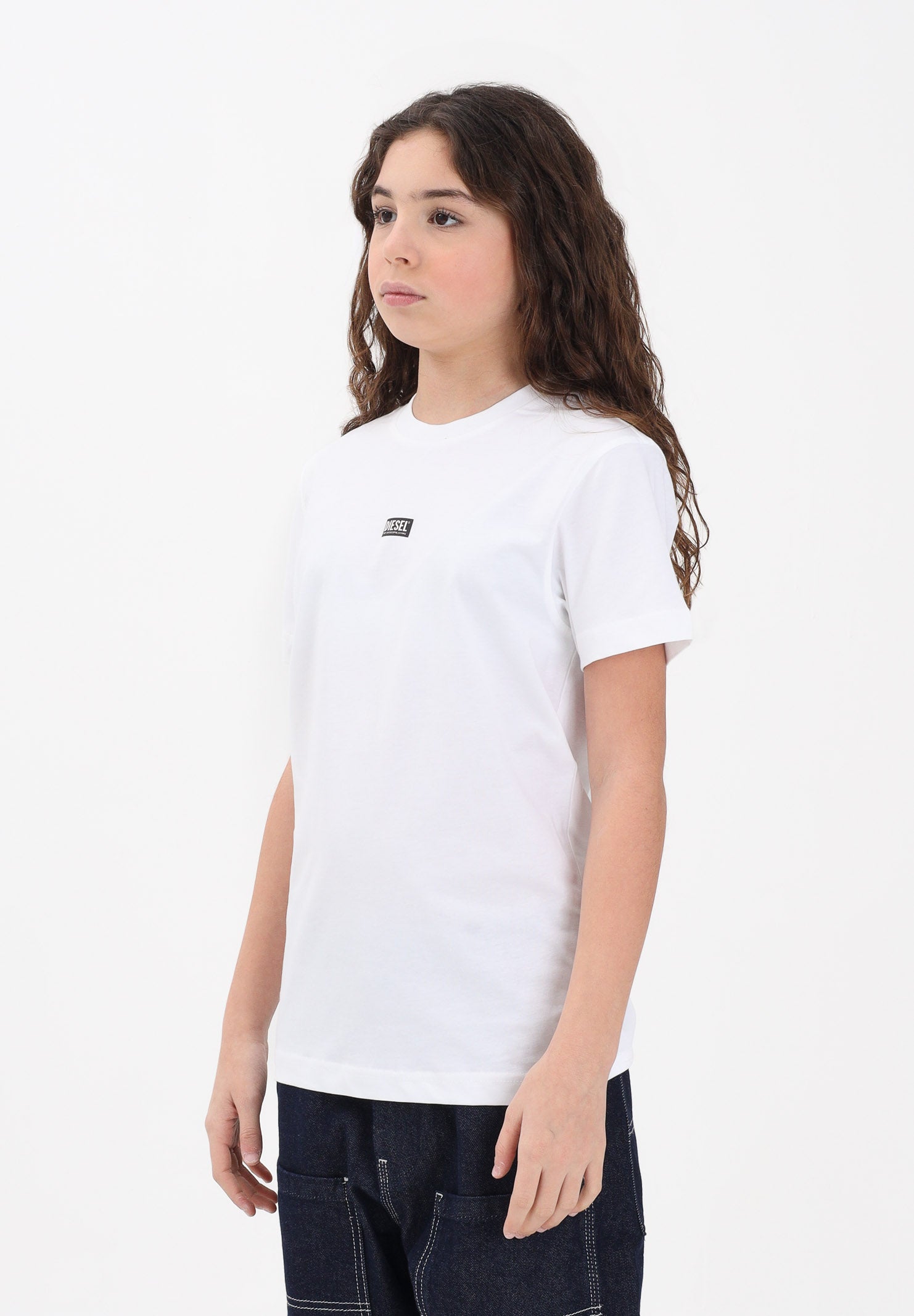 DIESEL T-shirt a manica corta bianca per donna, ragazzi e bambini con logo J027700CATM K100 DIESEL 