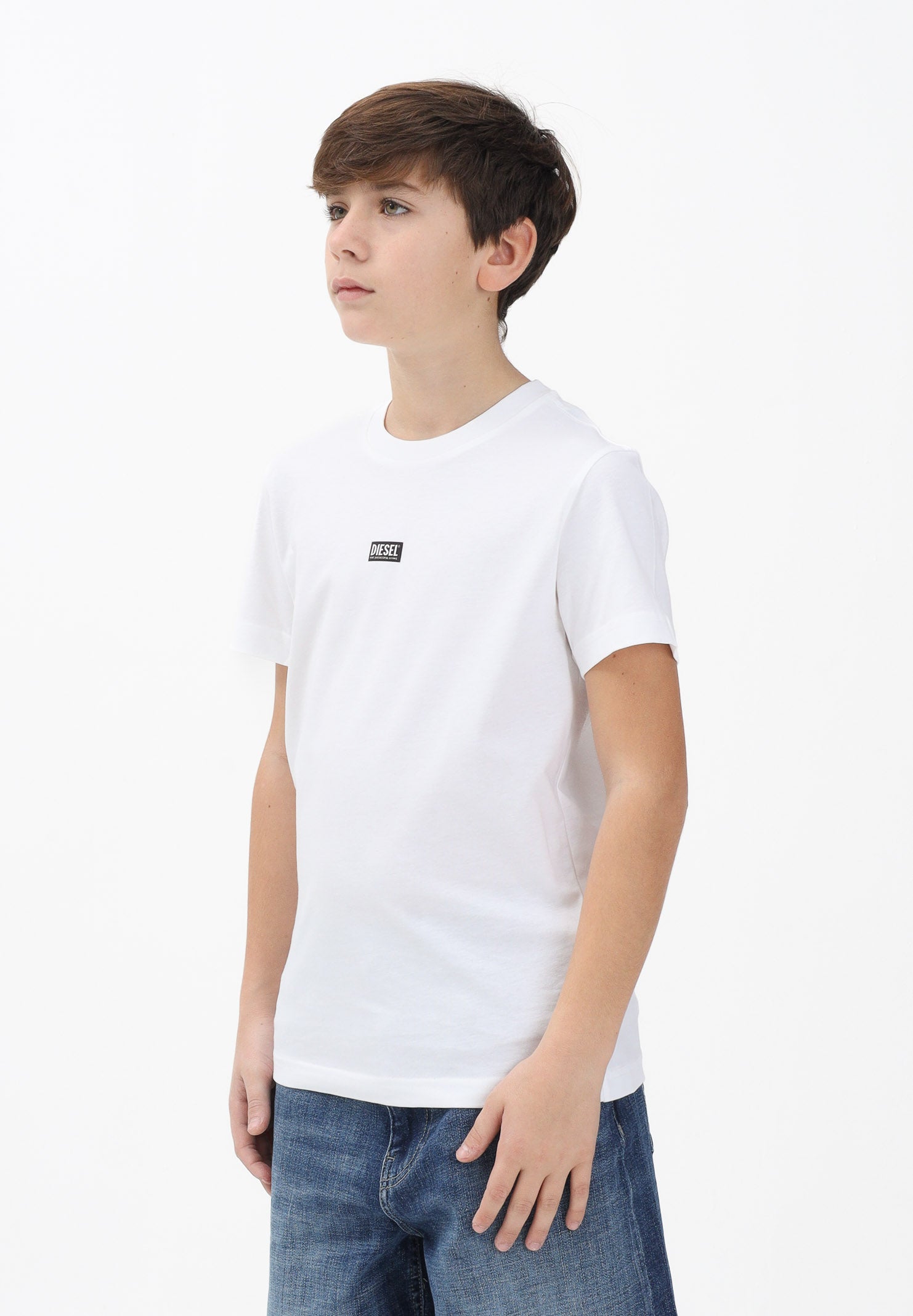 DIESEL T-shirt a manica corta bianca per donna, ragazzi e bambini con logo J027700CATM K100 DIESEL 