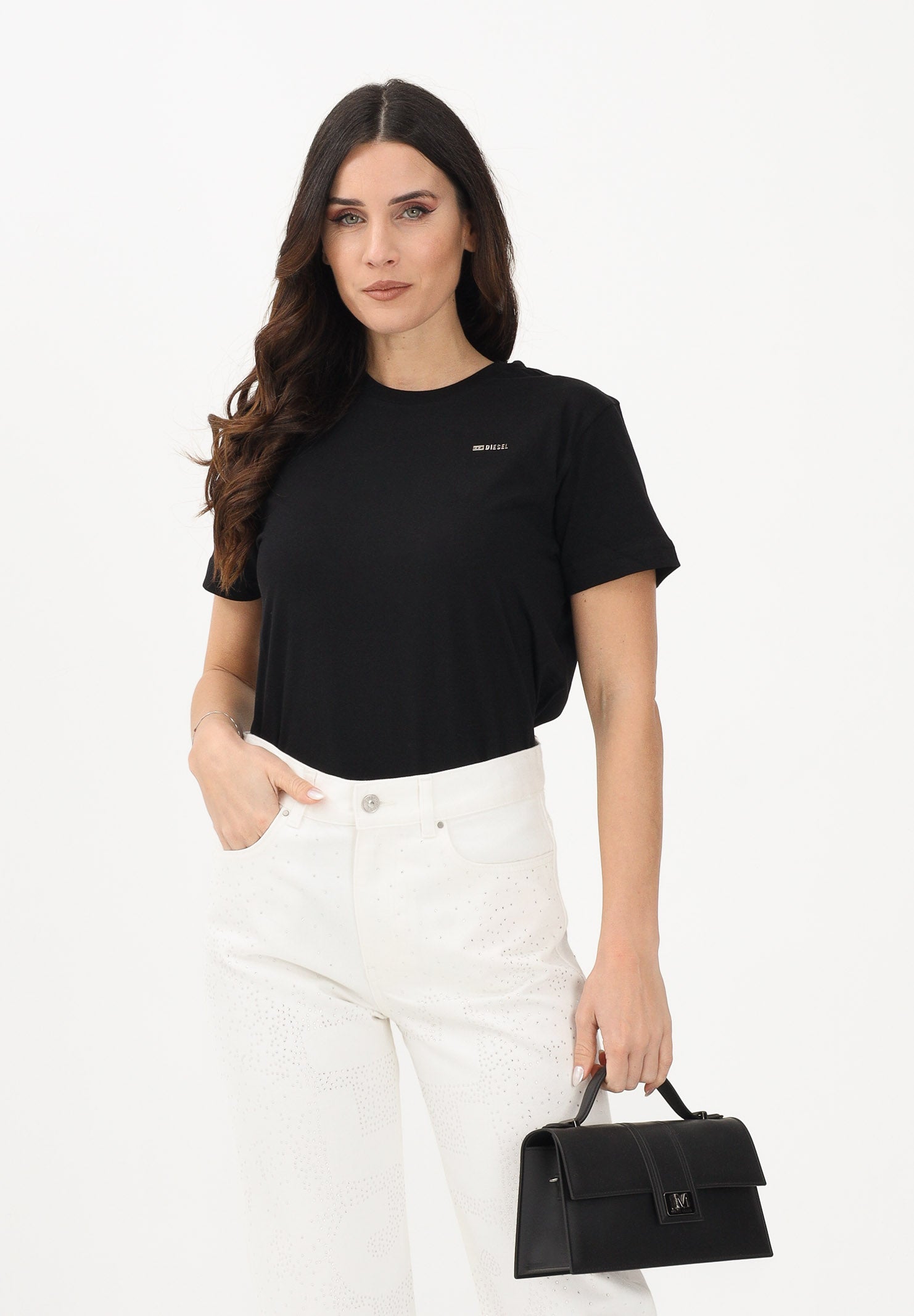 DIESEL T-shirt a manica corta nera per donna, ragazzi e bambini con logo J027710CATM K900 DIESEL 