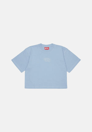 DIESEL T-shirt TLIXIN Dusty Blue, azzurro cielo per donna, ragazzi e  bambini  con piccolo logo Oval D frontale. J0291800YI9 K80U DIESEL 