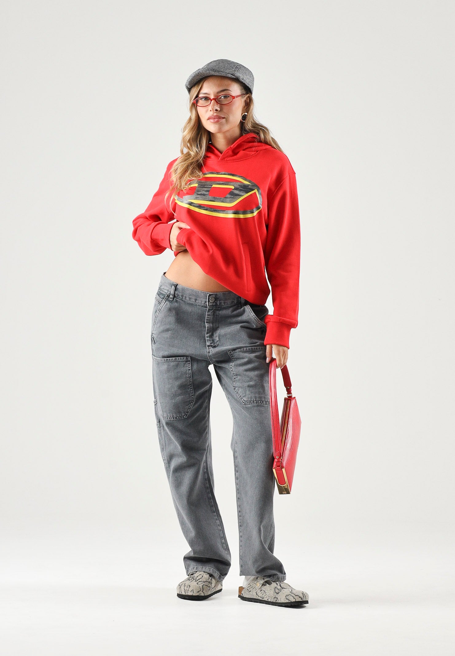 DIESEL Felpa SVELLYHOOD OVER con cappucio , red blood, rosso  per donna, ragazzi e bambini con maxi logo Oval D J029650GEAD K405 DIESEL 