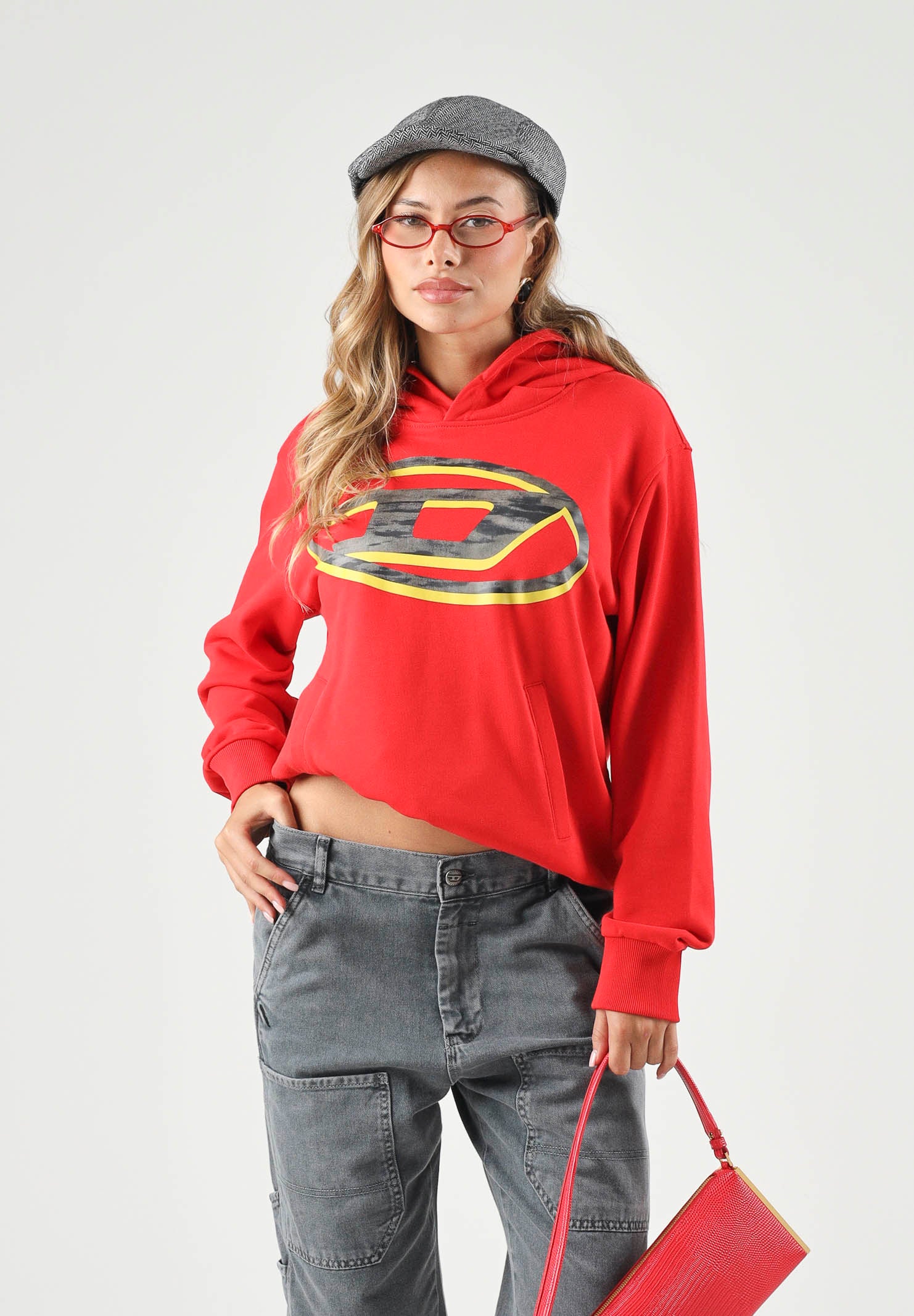DIESEL Felpa SVELLYHOOD OVER con cappucio , red blood, rosso  per donna, ragazzi e bambini con maxi logo Oval D J029650GEAD K405 DIESEL 