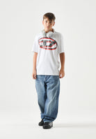 DIESEL T-shirt manica corta TVEL OVER bianca  per donna, ragazzi e  bambini con stampa logo Oval D bicolore frontale. J02969KYA1Y K100 DIESEL 
