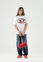 DIESEL T-shirt TVEL OVER bianca  per donna, ragazzi e  bambini con stampa logo Oval D bicolore frontale. J02969KYA1Y K100 DIESEL 