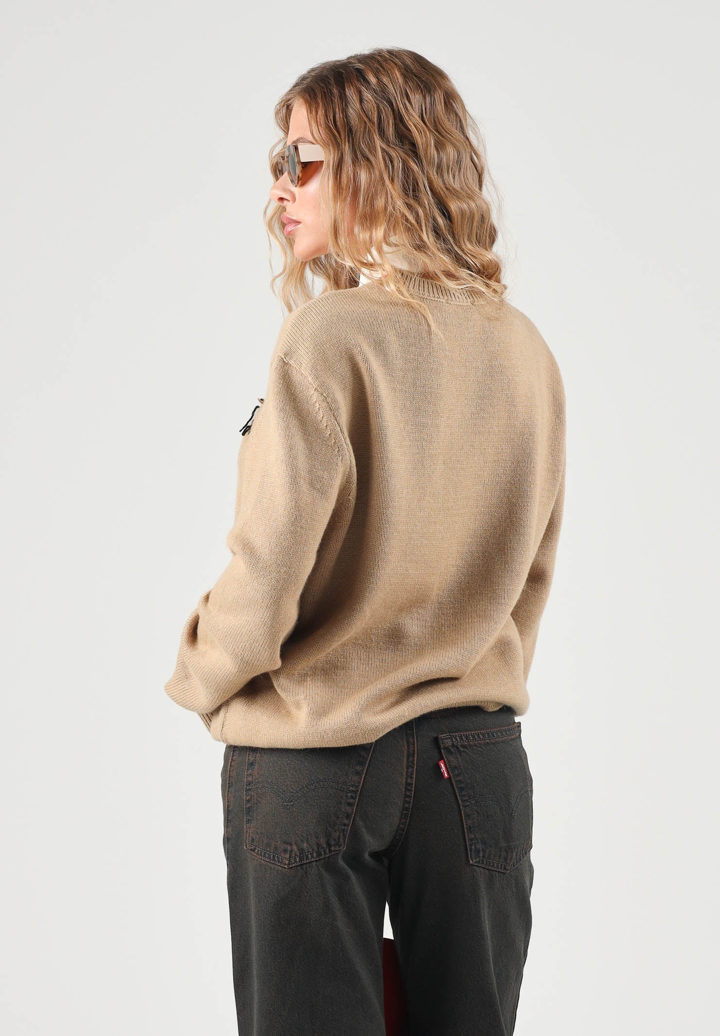 DIESEL Maglione girocollo sandy-sabbia per donna, ragazza e bambina  con grafica logo stampata. J02981KYAYX K708 DIESEL 