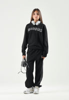 DIESEL Felpa girocollo SJEANS OVER nero, per donna, ragazzi e bambini con logo Diesel frontale effetto sfrangiato. J029850GEAD K900 DIESEL 