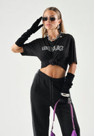 DIESEL T-shirt manica cortaTJEANS OVER nera per donna, ragazzi e bambini con logo Diesel frontale effetto sfrangiato J02992KYA1Y K900 DIESEL 