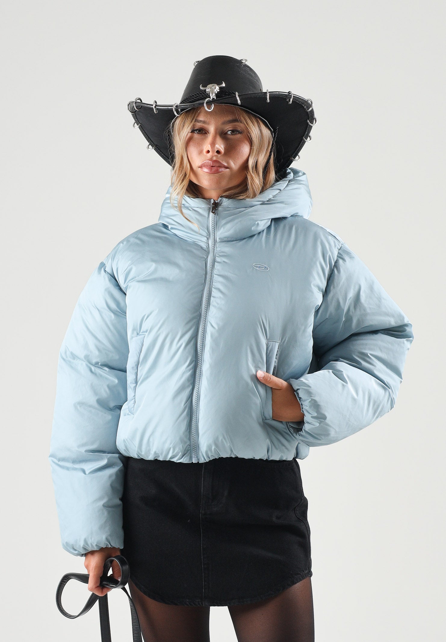 DIESEL Piumino  J-KUB-P DUSTY BLUE azzurro per donna, ragazzi e bambini con cappuccio J03016KXBVC K80U DIESEL 
