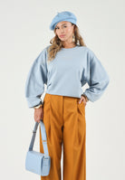 DIESEL Felpa SALILLY colore brand Dusty Blue,azzurro cielo, per donna, ragazzi e bambini con logo Oval D J03017KYAZ3 K80U DIESEL 