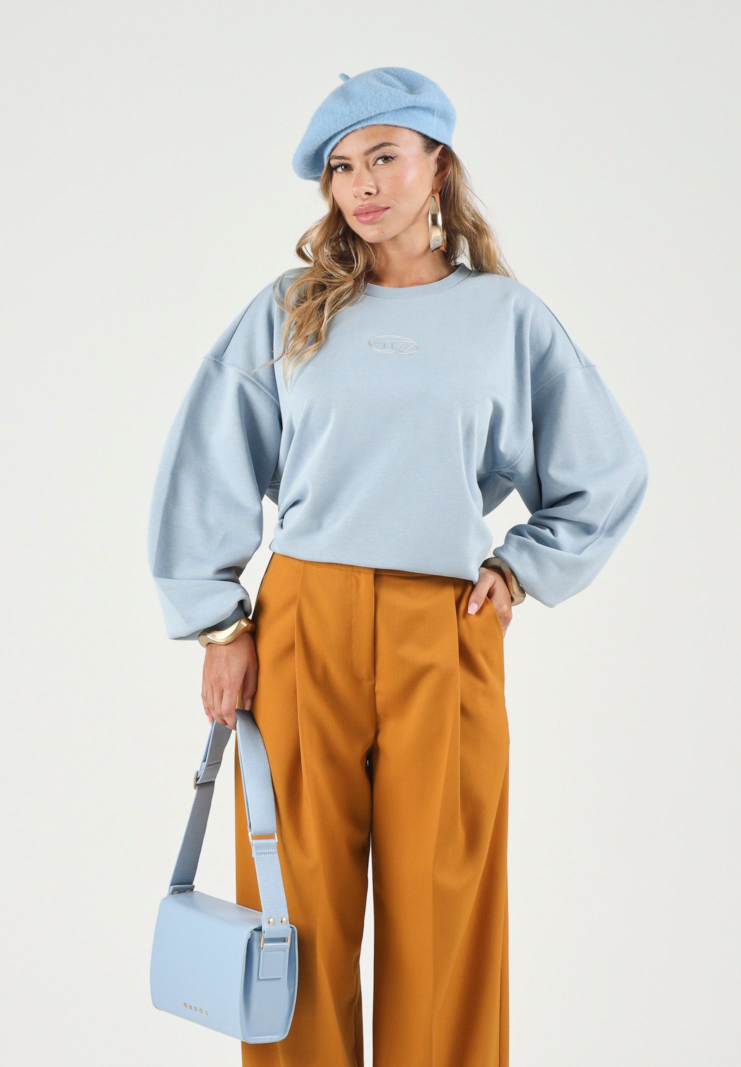 DIESEL Felpa SALILLY colore brand Dusty Blue,azzurro cielo, per donna, ragazzi e bambini con logo Oval D J03017KYAZ3 K80U DIESEL 
