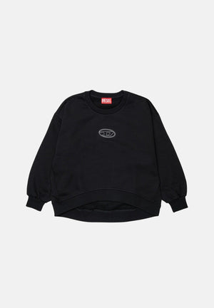 DIESEL Felpa girocollo SALILLY nera, per donna, ragazzi e  bambini  con logo Oval D frontale e linea morbida. J03017KYAZ3 K900 DIESEL 