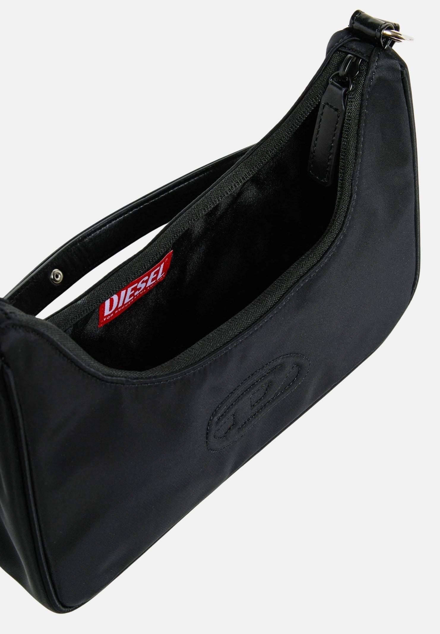 DIESEL Borsa a spalla WUNSY - NYLON SHOULDER nero da donna con logo Oval-D. J03143KXBEW K900 DIESEL 