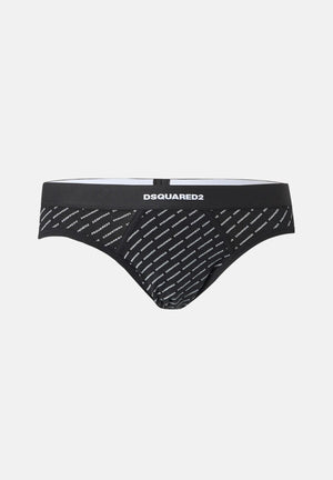 DSQUARED2 Slip Intimo nero da uomo con banda elastica in vita e motivo logo all-over. D9H136390S 001 DSQUARED 