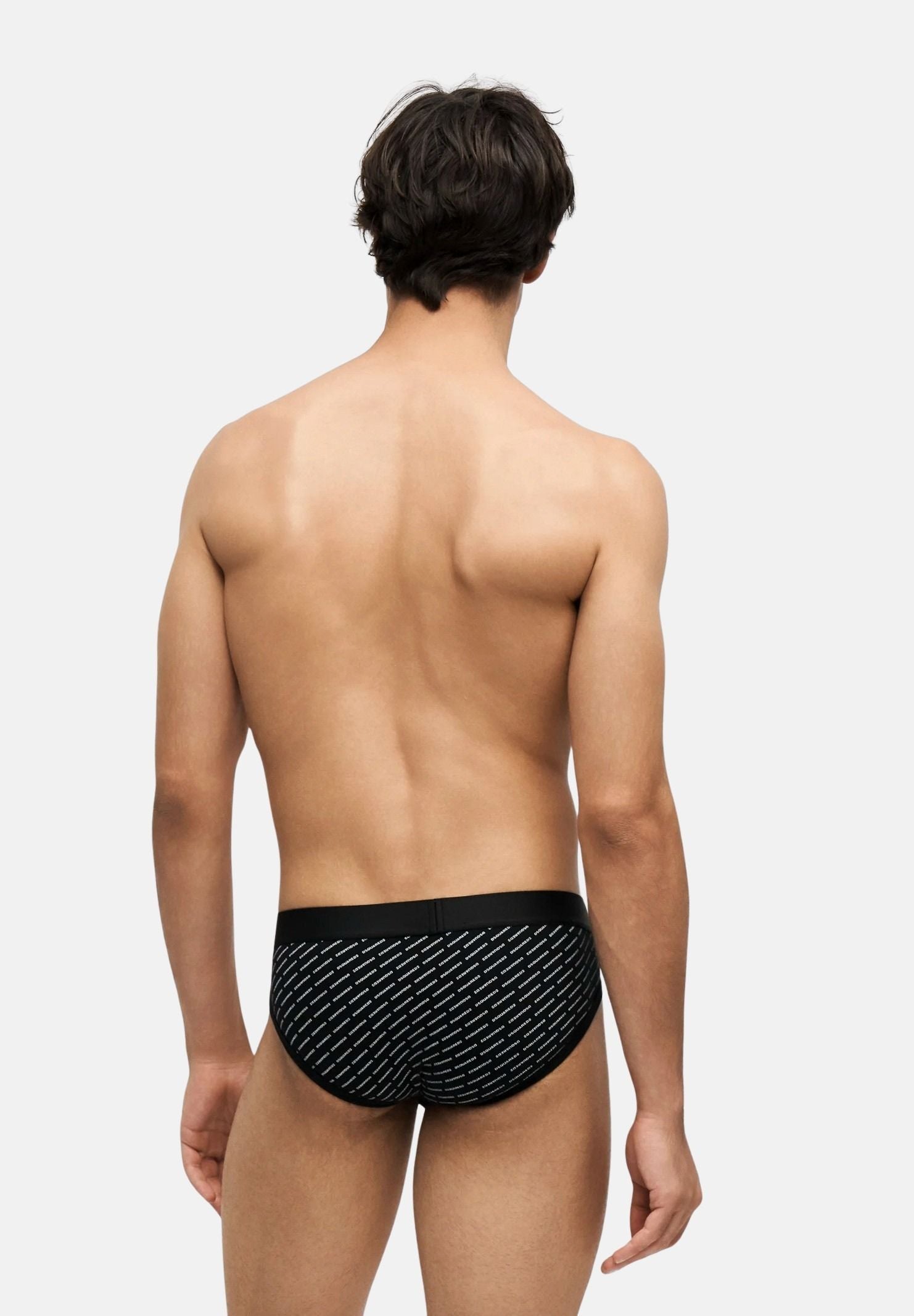 DSQUARED2 Slip Intimo nero da uomo con banda elastica in vita e motivo logo all-over. D9H136390S 001 DSQUARED 