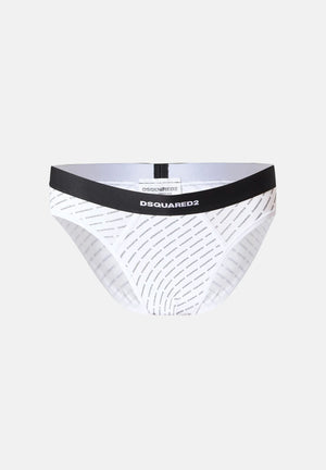 DSQUARED2 Slip Intimo bianco da uomo con banda elastica in vita e motivo logo all-over. D9H136390S 100 DSQUARED 