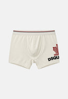 DSQUARED2 Boxer bianco ivory per uomo con stampa grafica laterale della foglia d'acero D9LDC6460 105 DSQUARED2 