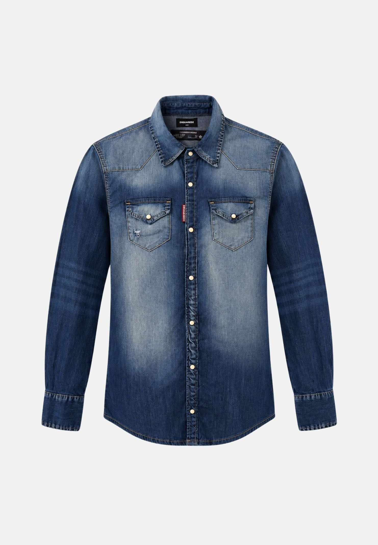 DSQUARED2 Camicia manica lunga denim blu per donna, ragazzi e bambini con tasche applicate sul petto DQ2887D0AHS DQ01 DSQUARED2 