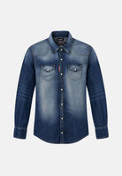 DSQUARED2 Camicia manica lunga denim blu per donna, ragazzi e bambini con tasche applicate sul petto DQ2887D0AHS DQ01 DSQUARED2 