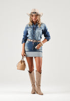 DSQUARED2 Camicia manica lunga denim blu per donna, ragazzi e bambini con tasche applicate sul petto DQ2887D0AHS DQ01 DSQUARED2 