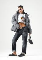 DSQUARED2 Piumino grigio antracite per donna, ragazzi e bambini con cappuccio, trapuntatura e stampa logo. DQ3042D0AID DQ913 DSQUARED2 