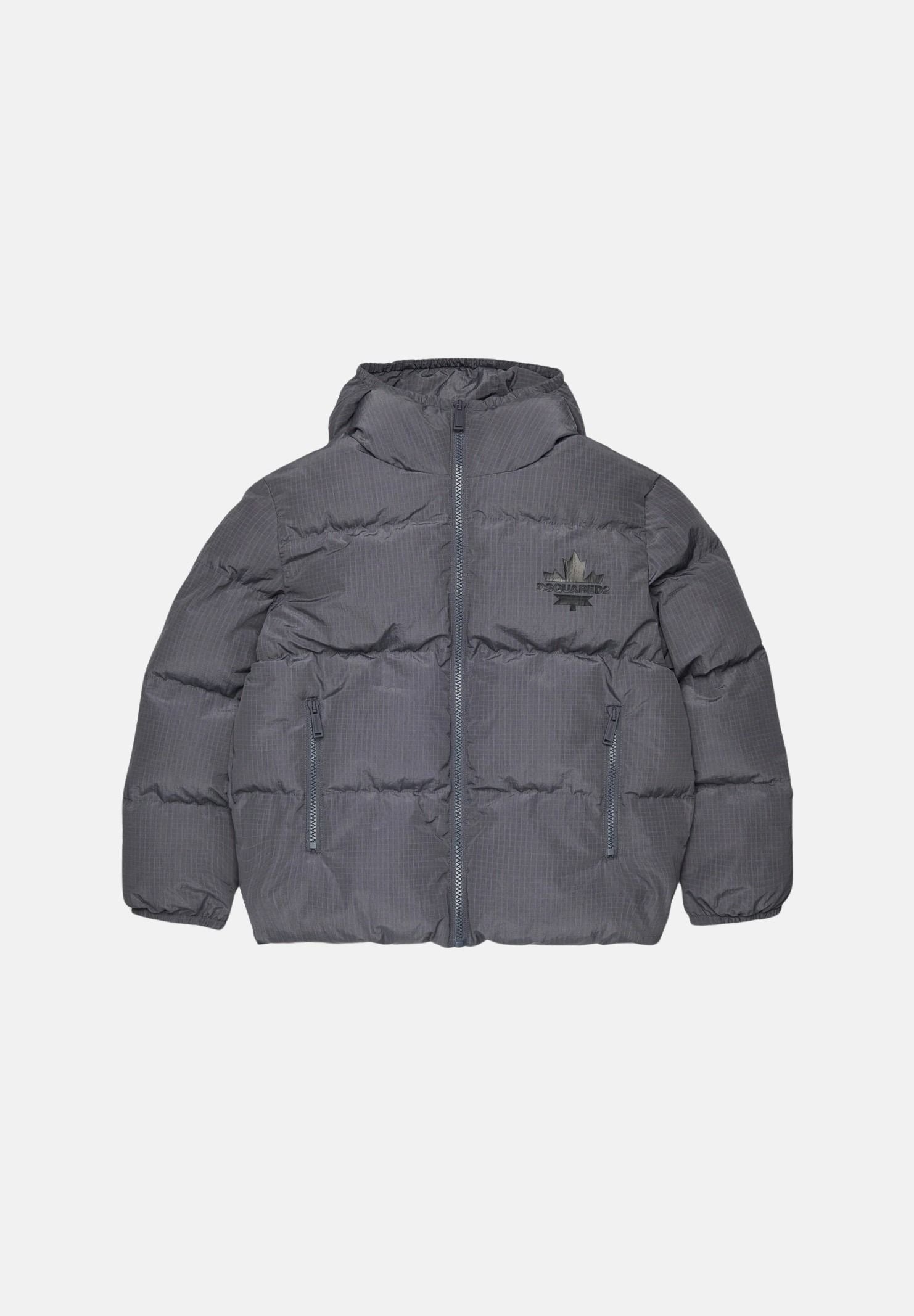 DSQUARED2 Piumino grigio antracite per donna, ragazzi e bambini con cappuccio, trapuntatura e stampa logo. DQ3042D0AID DQ913 DSQUARED2 