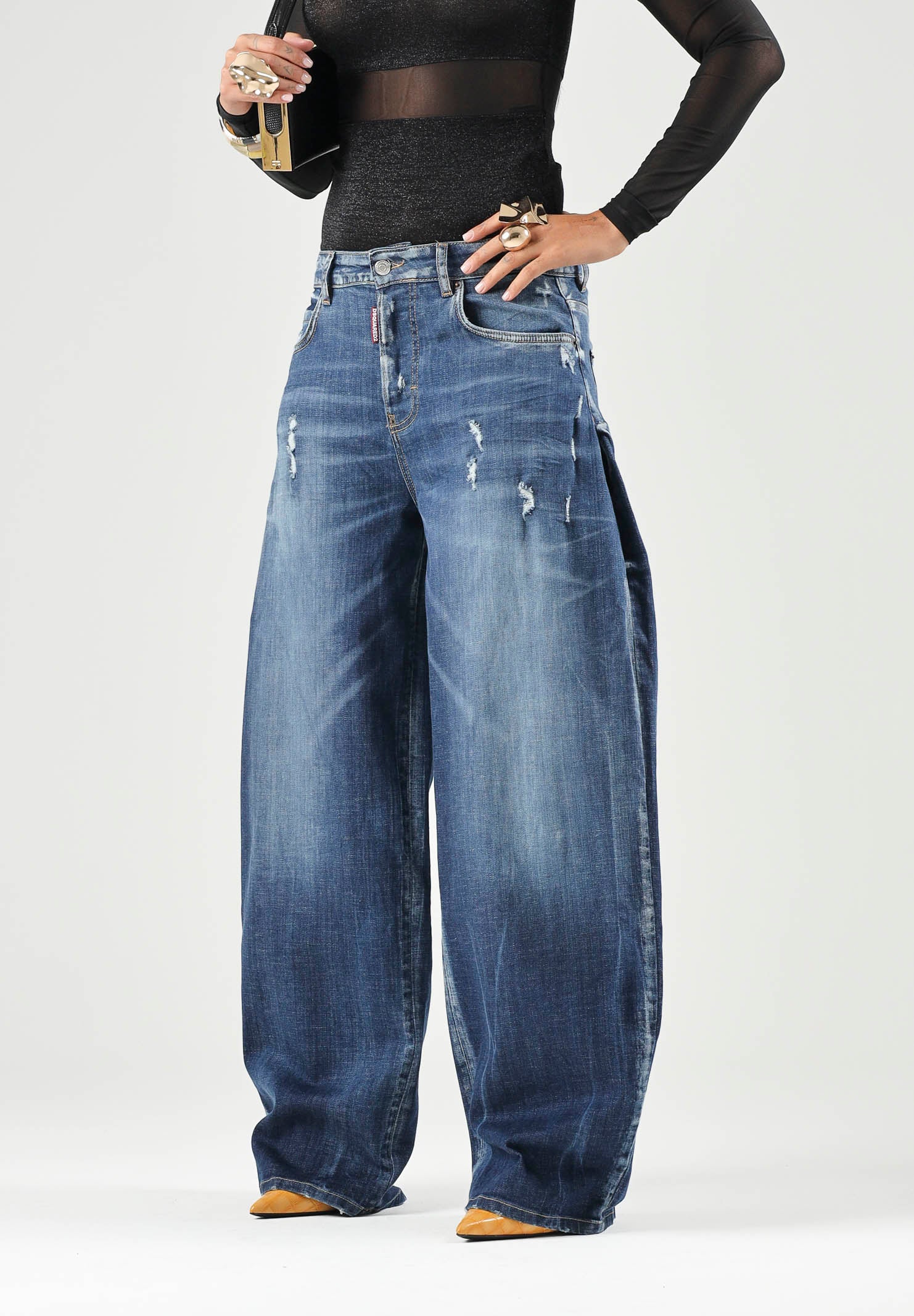 DSQUARED2 Jeans AMELIA in denim blu per donna, ragazzi e bambini con gamba ampia cropped. DQ3083D0AHX DQ01 DSQUARED2 