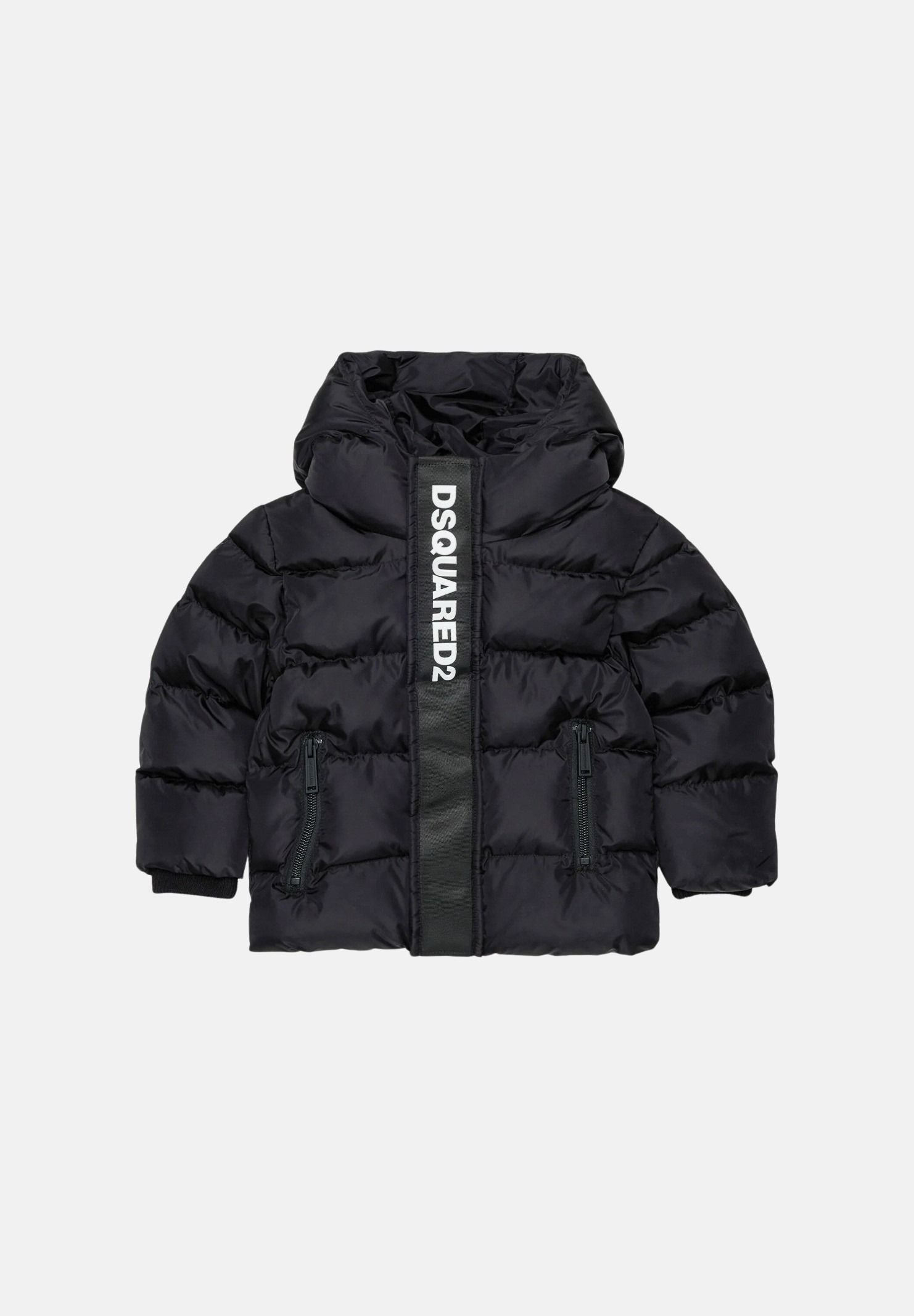 DSQUARED2 Giubbotto imbottito lungo nero da neonato con logo e lavorazione trapuntata tinta <BR/> DQ3084D00BN DQ900 DSQUARED2 