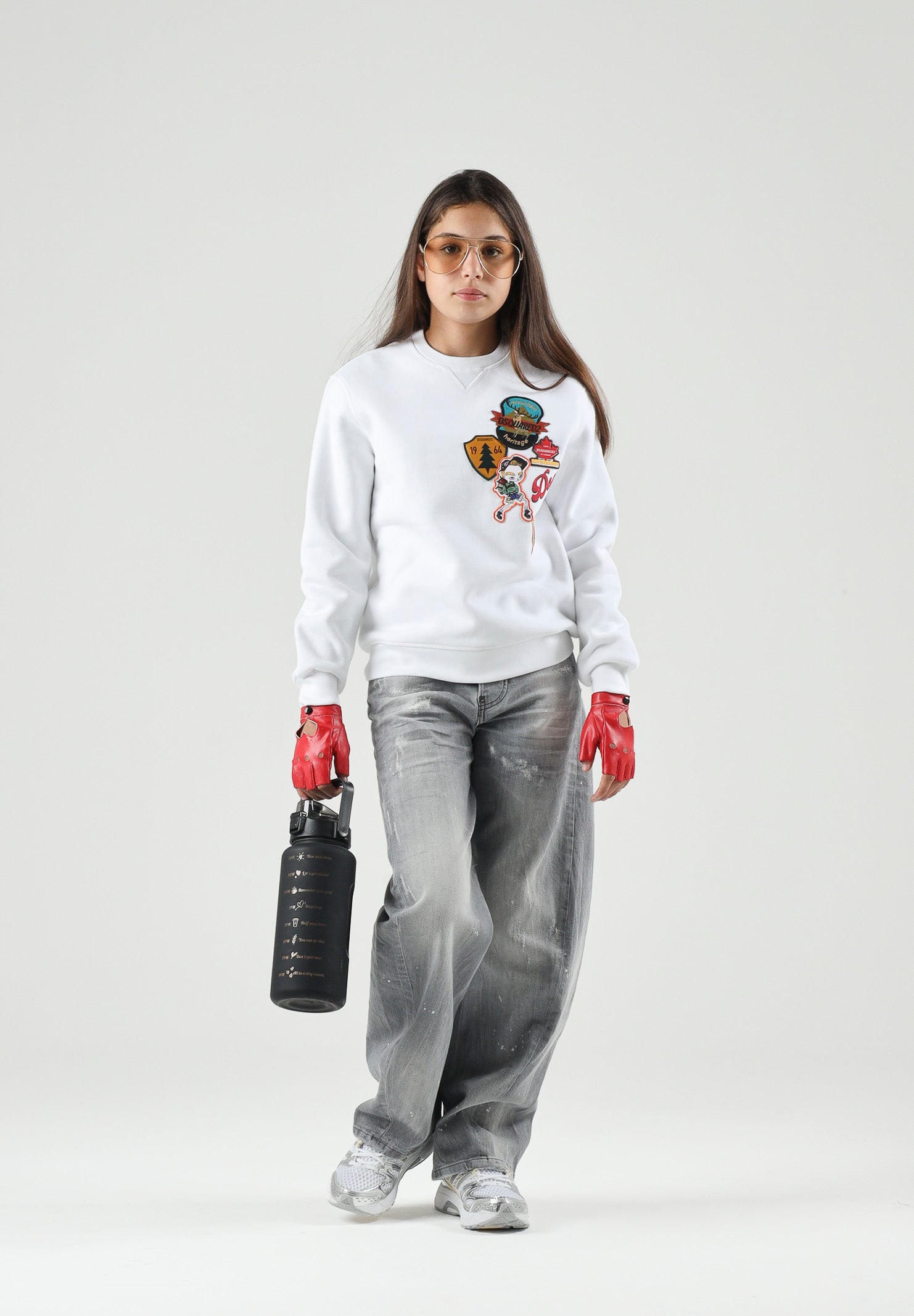 DSQUARED2 Felpa girocollo bianca per donna, ragazzi e bambini con patch-details DQ3398D0AI5 DQ100 DSQUARED2 