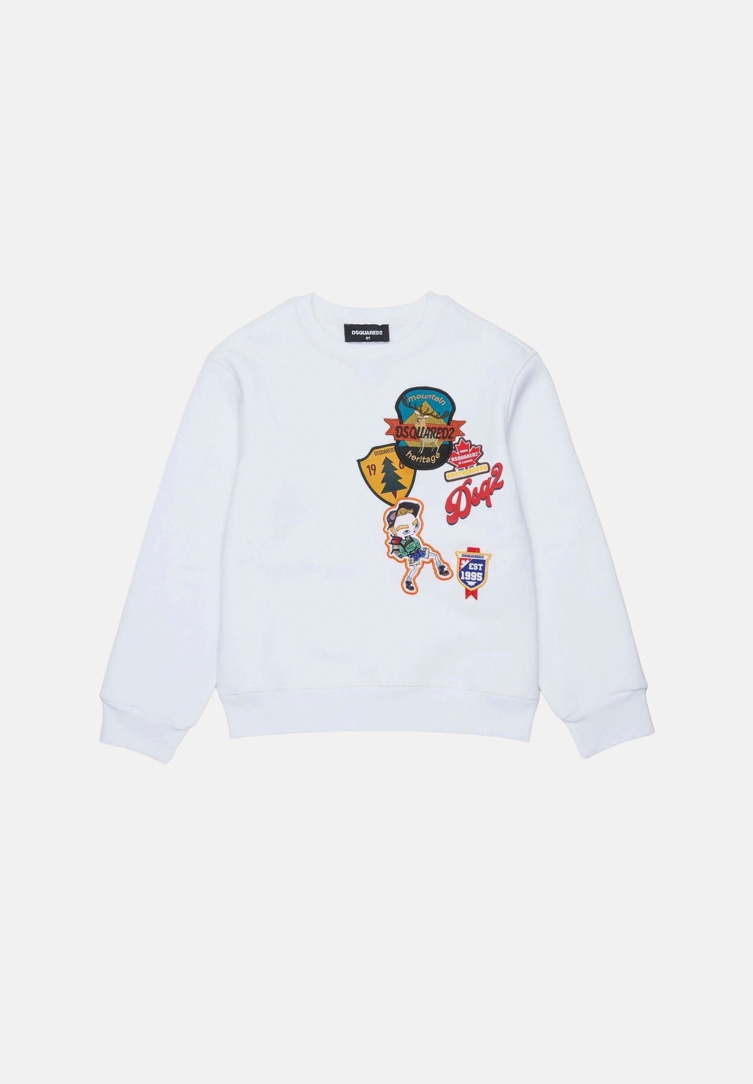 DSQUARED2 Felpa girocollo bianca per donna, ragazzi e bambini con patch-details DQ3398D0AI5 DQ100 DSQUARED2 