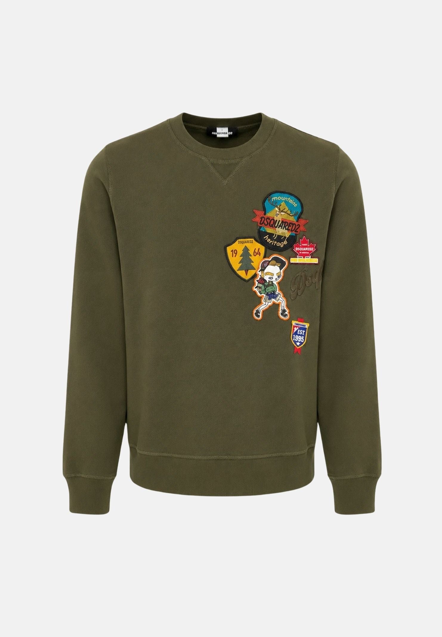 DSQUARED2 Felpa girocollo tarmac-verde per donna, ragazzi e bambini con applicazioni patch DQ3398D0AI5 DQ558 DSQUARED2 