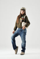 DSQUARED2 Felpa girocollo tarmac-verde per donna, ragazzi e bambini con applicazioni patch DQ3398D0AI5 DQ558 DSQUARED2 
