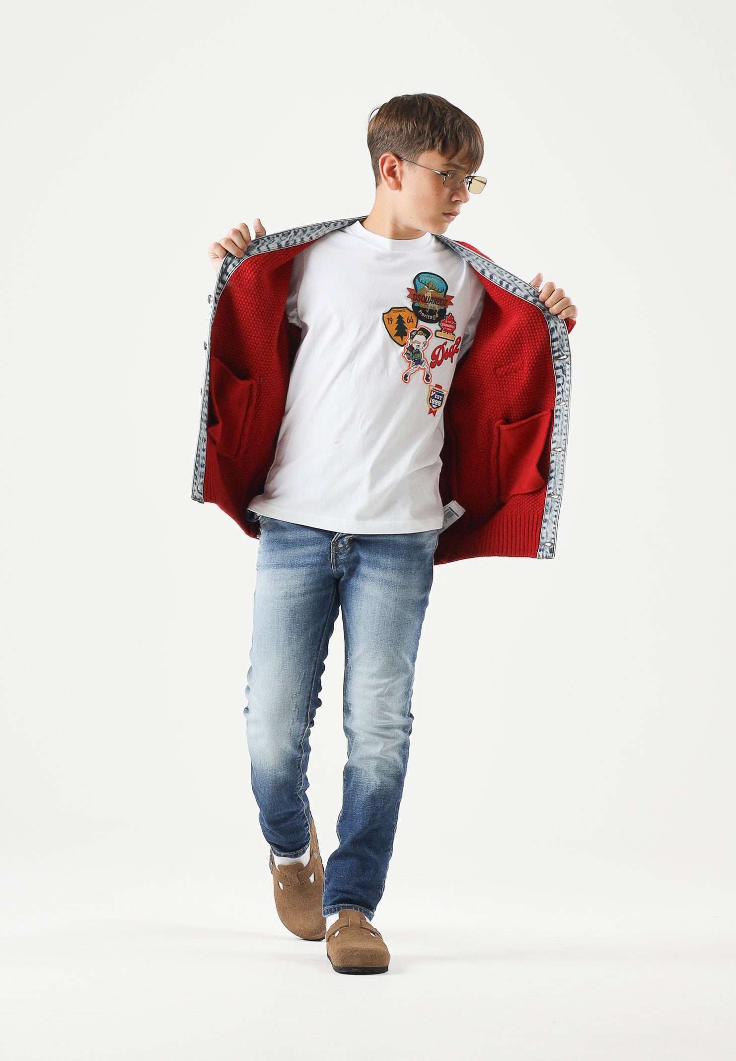 DSQUARED2 T-shirt a manica corta bianca  per donna, ragazzi e bambini con patch frontali DQ3399D0AIT DQ100 DSQUARED2 