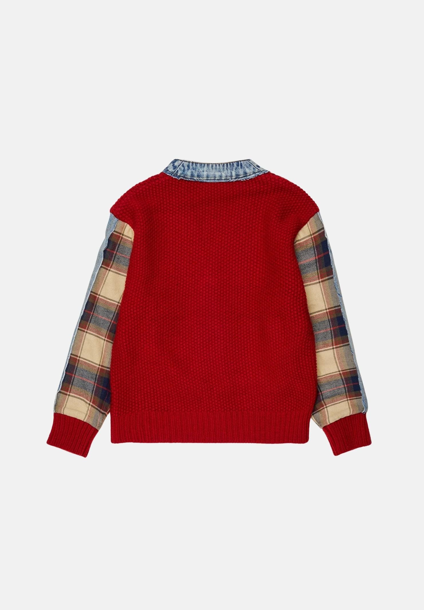 DSQUARED2 Cardigan in maglia rubin red, rosso,  per donna, ragazzzi e bambini con maniche a quadri DQ3407D0AJC DQ452 DSQUARED2 