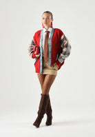 DSQUARED2 Cardigan in maglia rubin red, rosso,  per donna, ragazzzi e bambini con maniche a quadri DQ3407D0AJC DQ452 DSQUARED2 