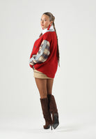 DSQUARED2 Cardigan in maglia rubin red, rosso,  per donna, ragazzzi e bambini con maniche a quadri DQ3407D0AJC DQ452 DSQUARED2 