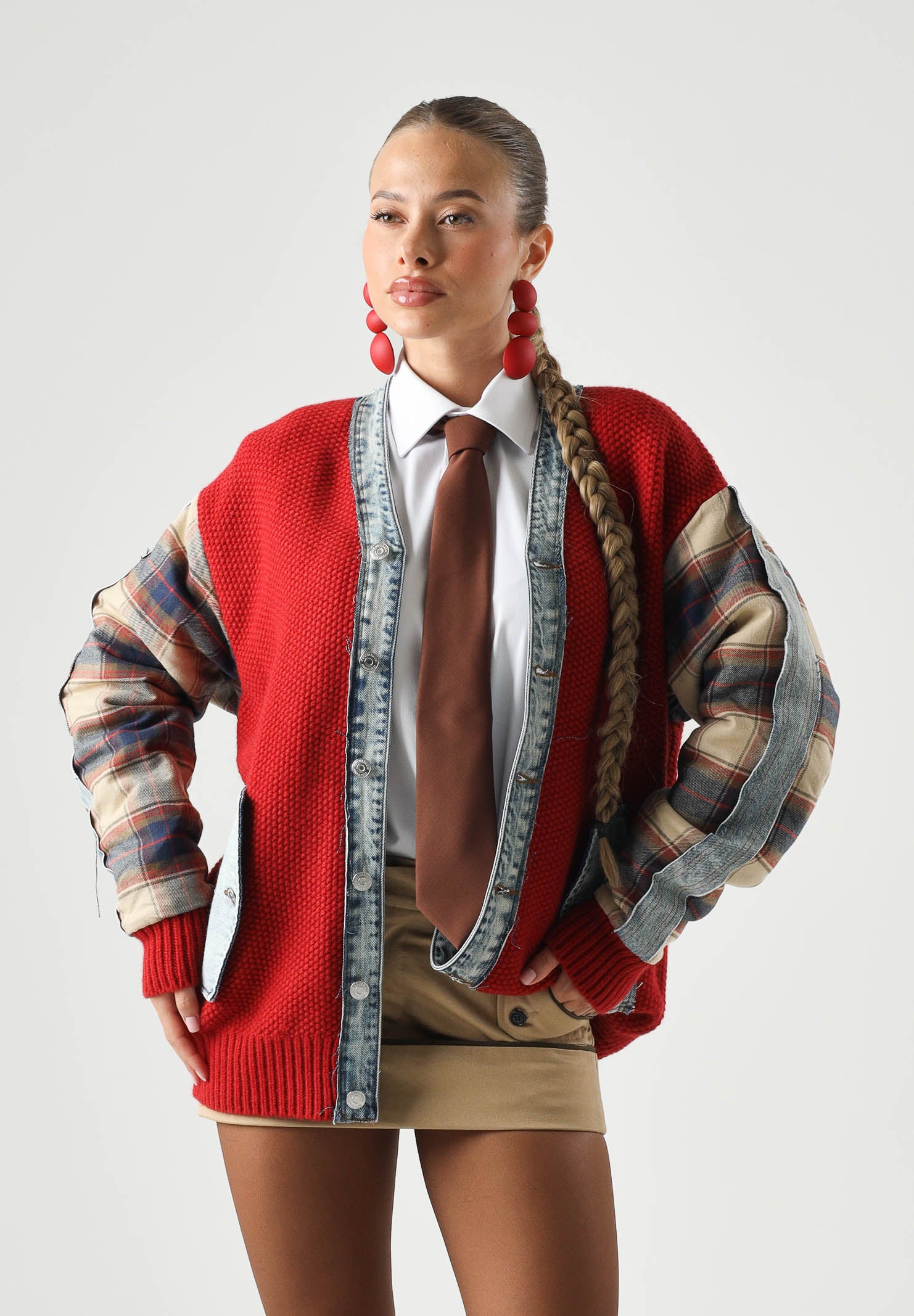 DSQUARED2 Cardigan in maglia rubin red, rosso,  per donna, ragazzzi e bambini con maniche a quadri DQ3407D0AJC DQ452 DSQUARED2 