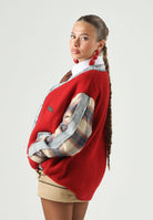 DSQUARED2 Cardigan in maglia rubin red, rosso,  per donna, ragazzzi e bambini con maniche a quadri DQ3407D0AJC DQ452 DSQUARED2 