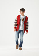 DSQUARED2 Cardigan in maglia rubin red, rosso,  per donna, ragazzzi e bambini con maniche a quadri DQ3407D0AJC DQ452 DSQUARED2 