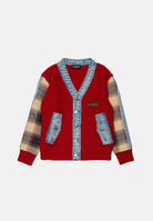 DSQUARED2 Cardigan in maglia rubin red, rosso,  per donna, ragazzzi e bambini con maniche a quadri DQ3407D0AJC DQ452 DSQUARED2 