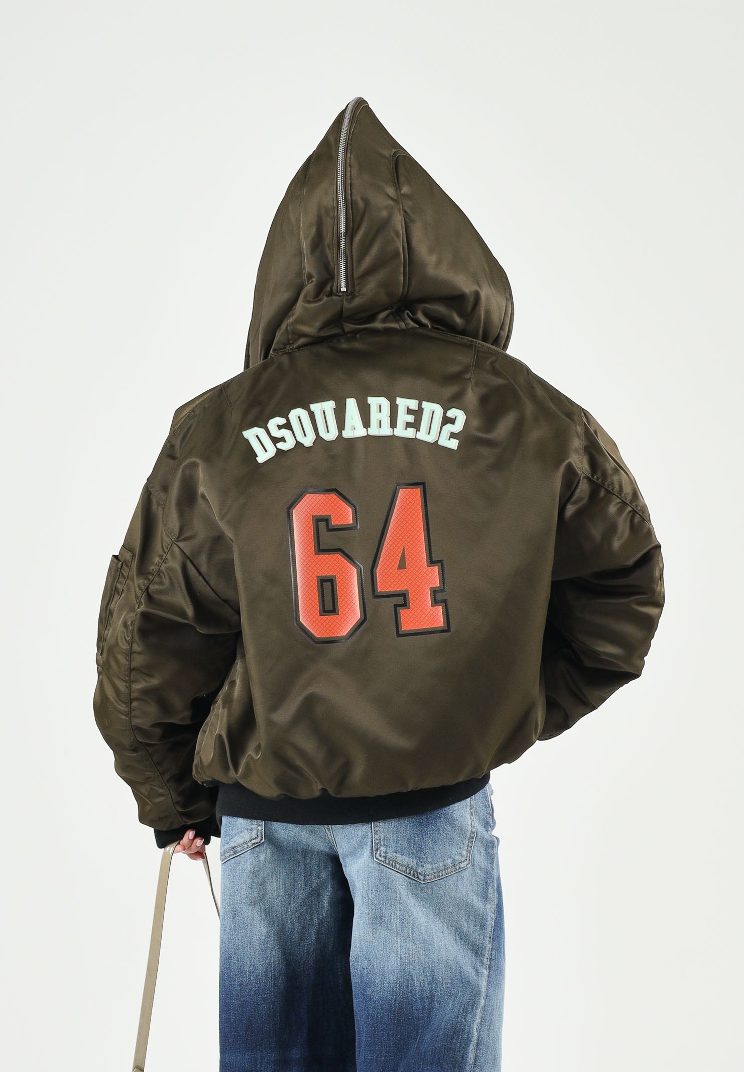 DSQUARED2  Bomber tarmac green per donna, ragazzi e bambini con collo in eco-pelliccia DQ3412D0AIB DQ558 DSQUARED2 
