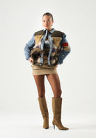 DSQUARED2 Giubbotto feather gray, denim multicolor, per donna, ragazzi e bambini  con fantasia a quadri DQ3414D0AIA DQ717 DSQUARED2 