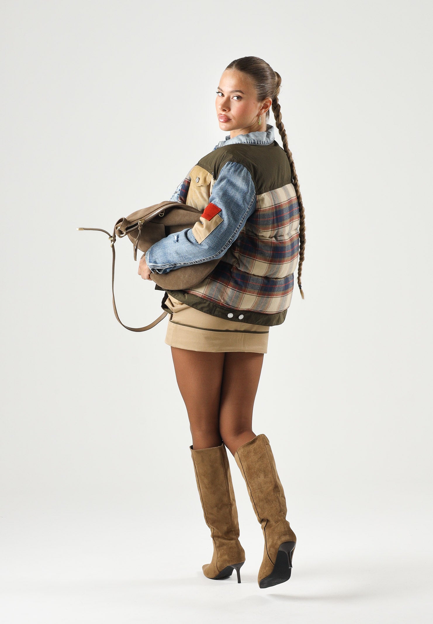 DSQUARED2 Giubbotto feather gray, denim multicolor, per donna, ragazzi e bambini  con fantasia a quadri DQ3414D0AIA DQ717 DSQUARED2 