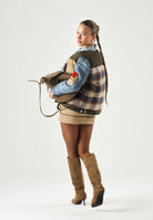DSQUARED2 Giubbotto feather gray, denim multicolor, per donna, ragazzi e bambini  con fantasia a quadri DQ3414D0AIA DQ717 DSQUARED2 