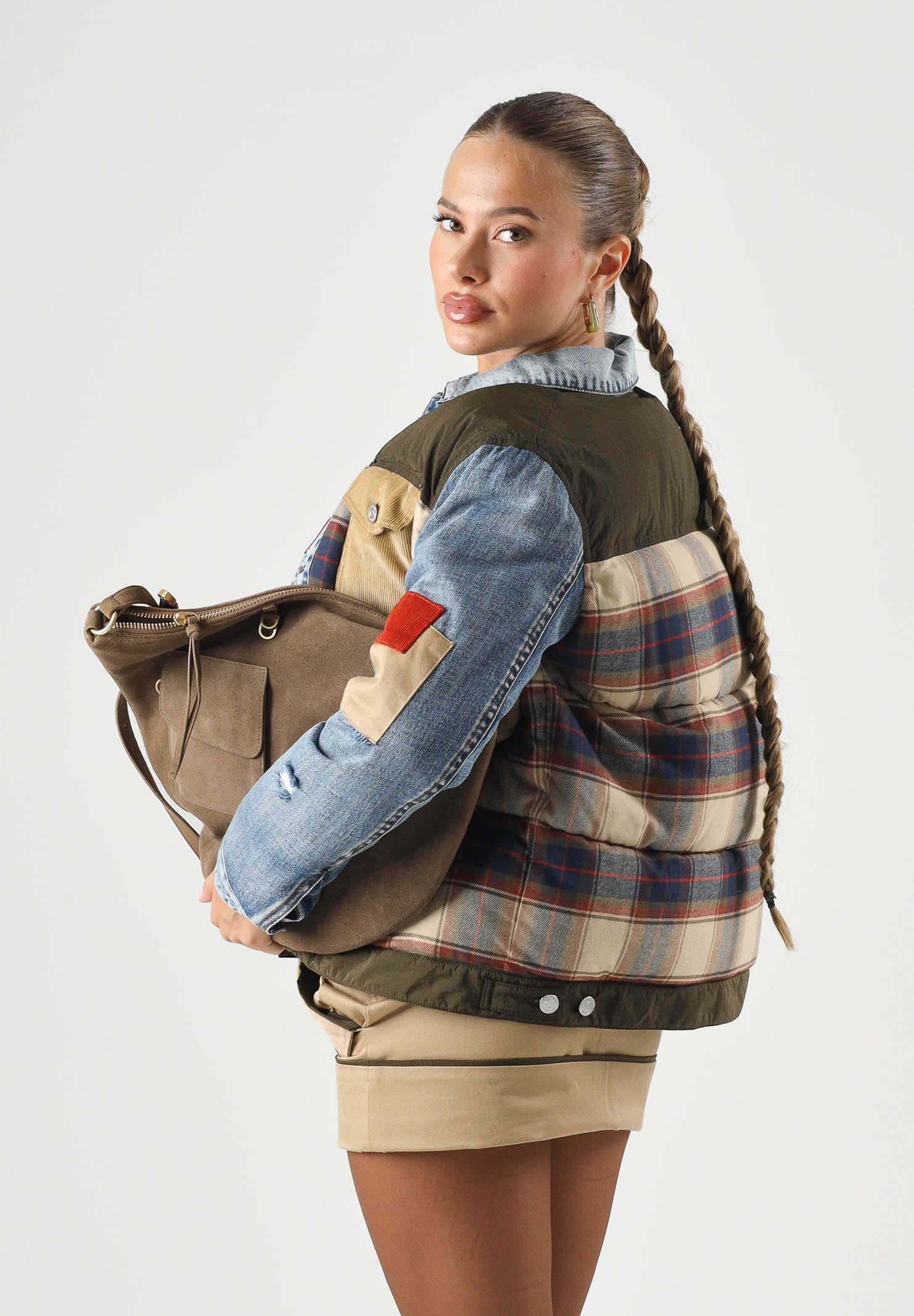 DSQUARED2 Giubbotto feather gray, denim multicolor, per donna, ragazzi e bambini  con fantasia a quadri DQ3414D0AIA DQ717 DSQUARED2 