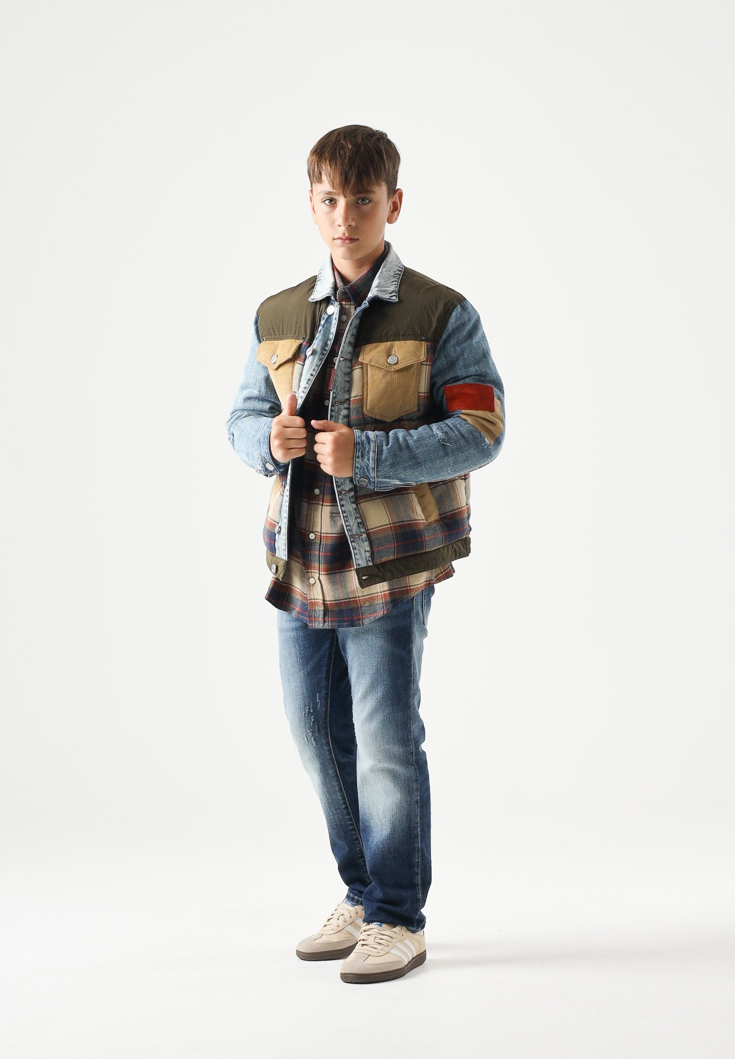 DSQUARED2 Giubbotto feather gray, denim multicolor, per donna, ragazzi e bambini  con fantasia a quadri DQ3414D0AIA DQ717 DSQUARED2 
