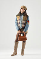 DSQUARED2 Giubbotto feather gray, denim multicolor, per donna, ragazzi e bambini  con fantasia a quadri DQ3414D0AIA DQ717 DSQUARED2 