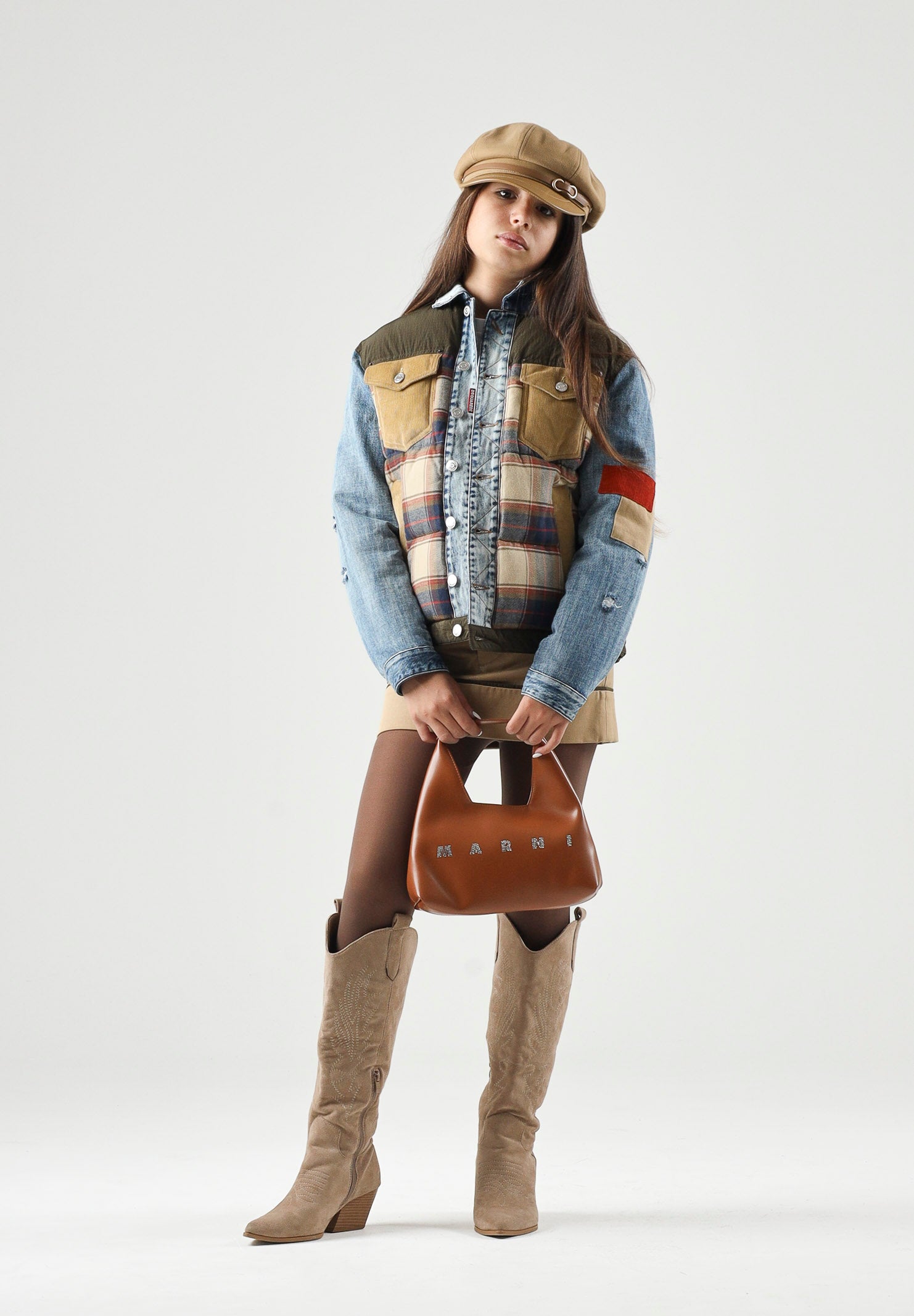 DSQUARED2 Giubbotto feather gray, denim multicolor, per donna, ragazzi e bambini  con fantasia a quadri DQ3414D0AIA DQ717 DSQUARED2 