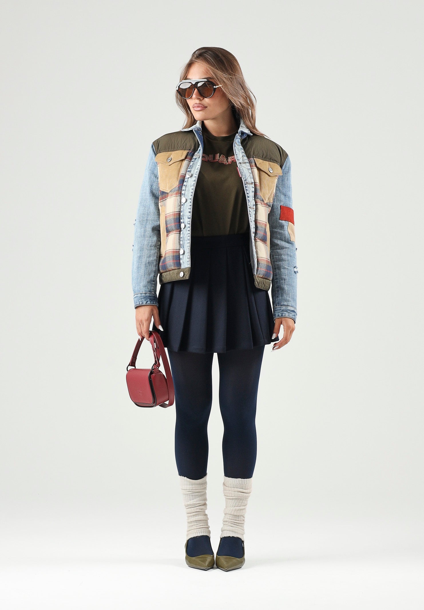 DSQUARED2 Giubbotto feather gray, denim multicolor, per donna, ragazzi e bambini  con fantasia a quadri DQ3414D0AIA DQ717 DSQUARED2 