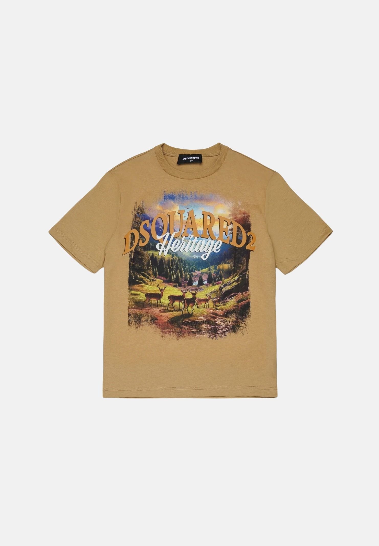 DSQUARED2 T-shirt  lark, colore basico beige sabbia, per donna, ragazzi e bambini con stampa grafica frontale DQ3419D0AIQ DQ776 DSQUARED2 