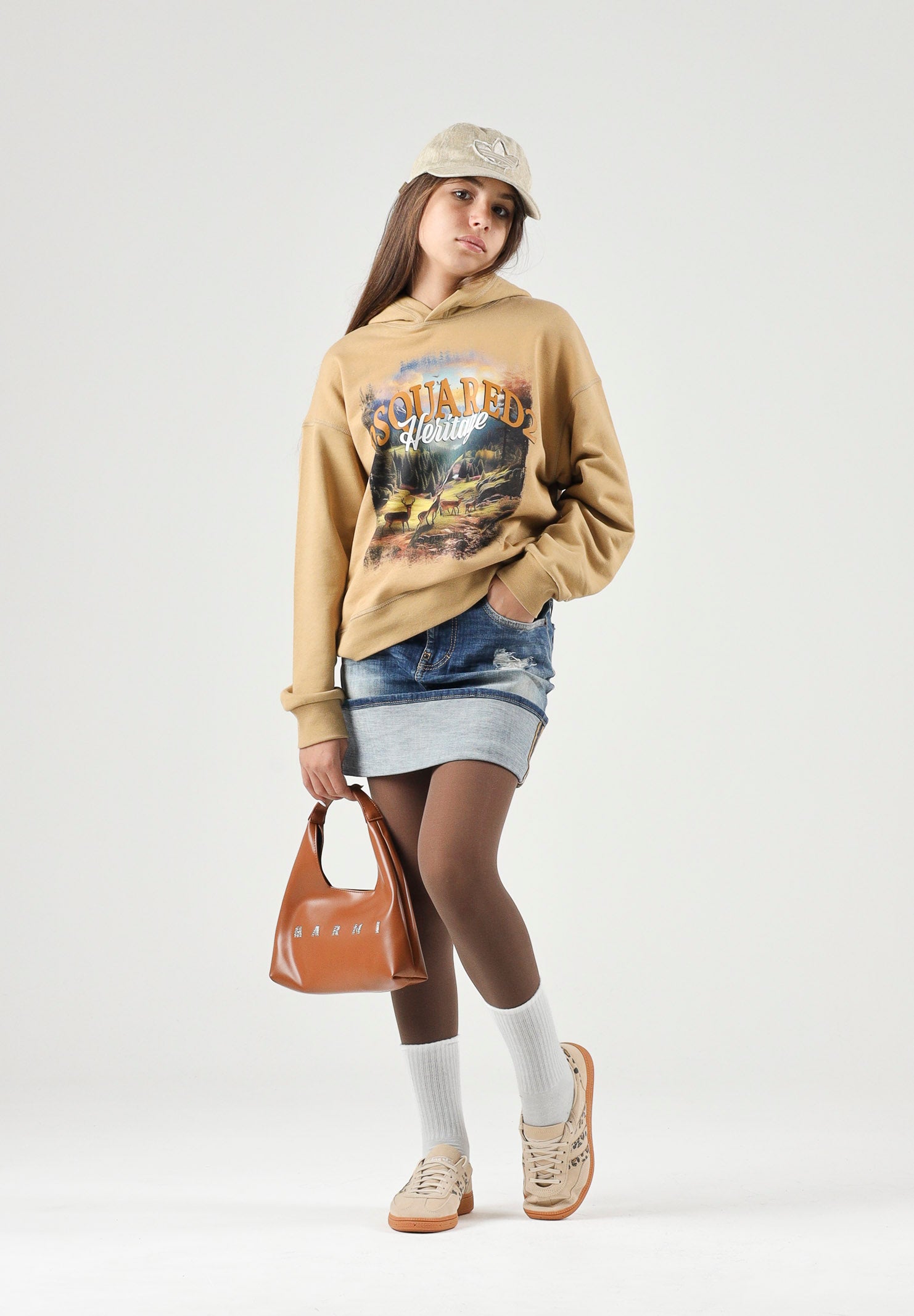 DSQUARED2 Felpa con cappuccio lark-beige per donna, ragazzi e bambini con stampa paesaggio frontale DQ3420D0AIS DQ776 DSQUARED2 